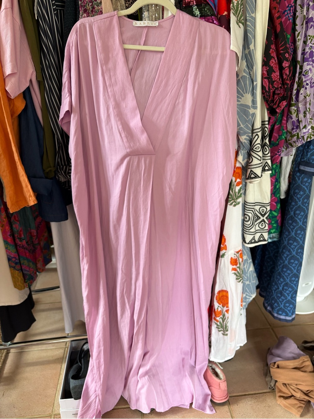 Karlie Light Pink V-Neck Maxi Caftan